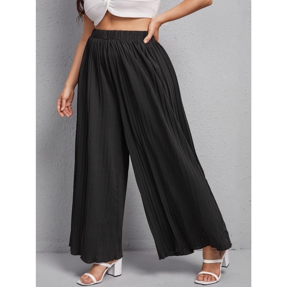 PLUS SIZE Wide Leg Plisse Pants black - Picture 1 of 5